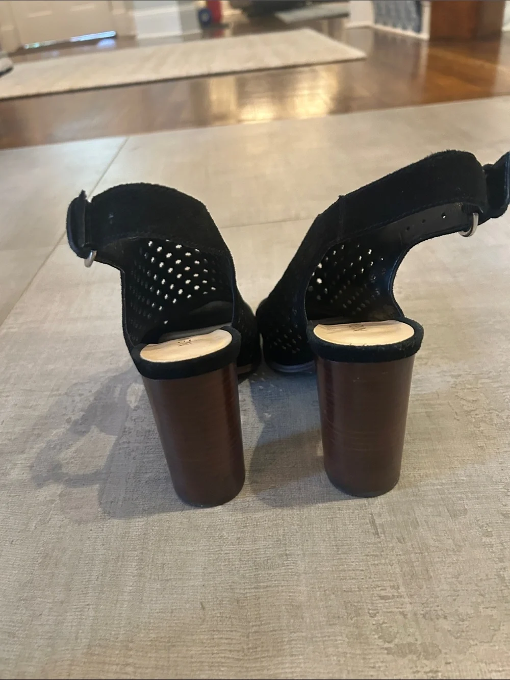 Nine West Black Perforated Suede Slingback Block Heels